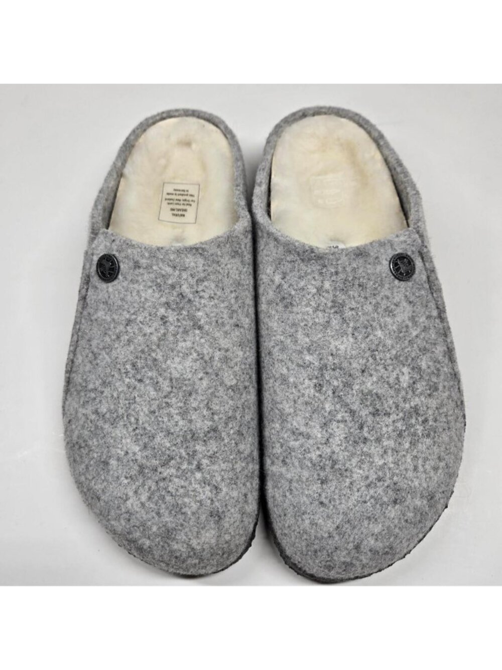 New Birkenstock Zermatt fur lined clogs. size 38 narrow. gray wool upper.